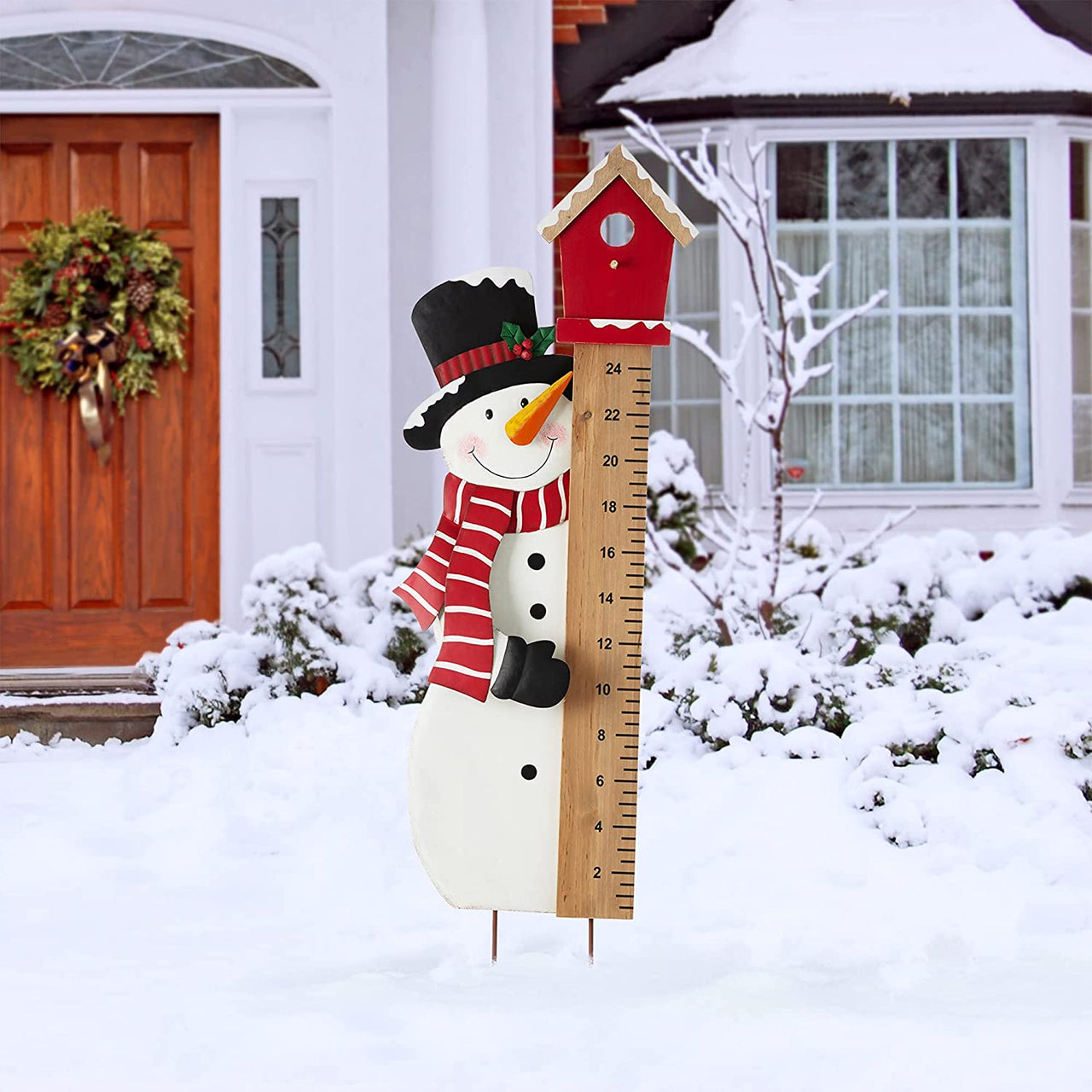 39.49"H Christmas Snowman Yard Stake with Gauge Hanging Snowman Wall Decor for Christmas Winter Indoor Outdoor Garden Decorations Christmas Welcome Signs Patio Yard Decor