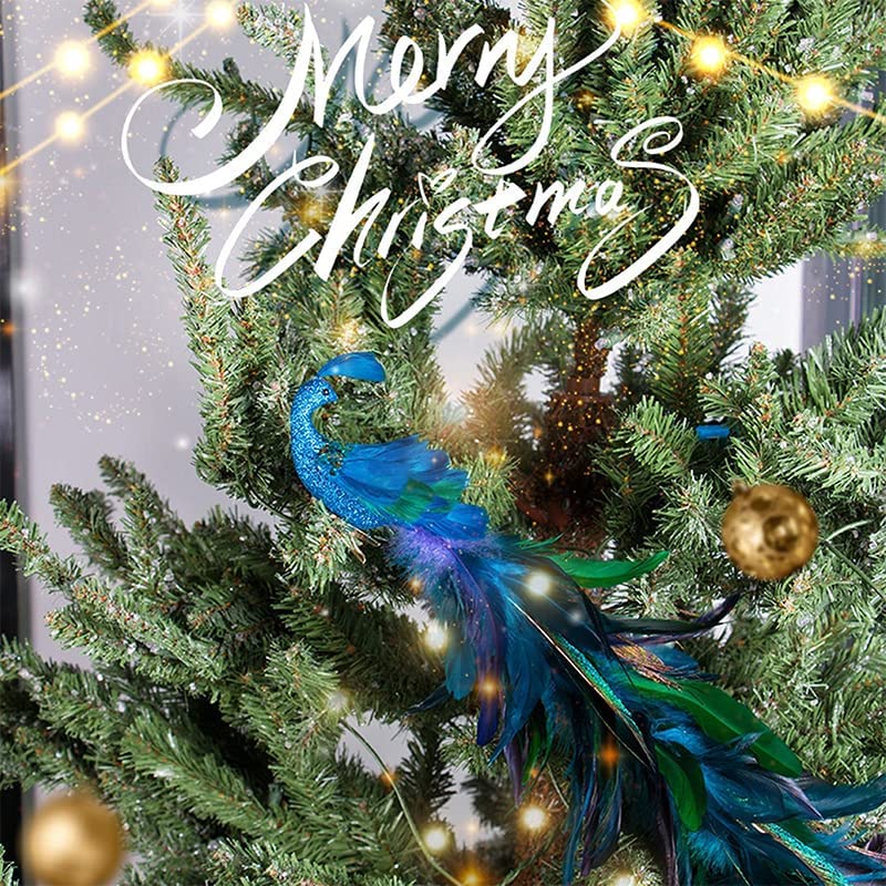 2022 Christmas Peacock Birds Ornament Decoration, 19 Inches 1/2/4/6 Pcs Artificial Long Tail Feathered Peacock with Clips, Foam Peacock Birds for Xmas Tree Crafts Decor