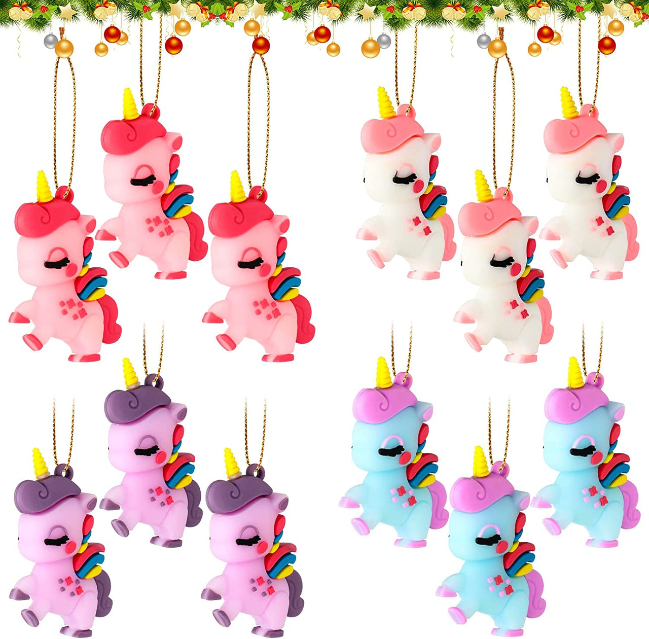 12 Pieces Christmas Unicorn Ornaments Hanging Christmas Tree Ornament Unicorn Ornament Decor for Unicorn Birthday Christmas Party Supplies