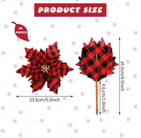 Thumbnail for 10 Pieces Buffalo Plaid Poinsettias Artificial Christmas Flowers Christmas Tree Ornaments for Christmas Tree Wreaths Wedding Garland Holiday Decorations, 5.9 Inch (Red and Black)