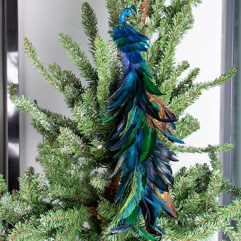 2022 Christmas Peacock Birds Ornament Decoration, 19 Inches 1/2/4/6 Pcs Artificial Long Tail Feathered Peacock with Clips, Foam Peacock Birds for Xmas Tree Crafts Decor