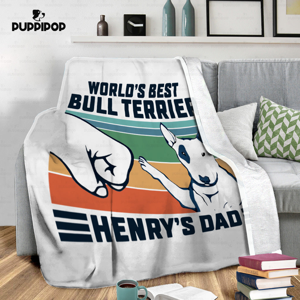 Personalized Dog Gift Idea - World's Best Bull Terrier Dad Gift For Dog Dad - Fleece Blanket