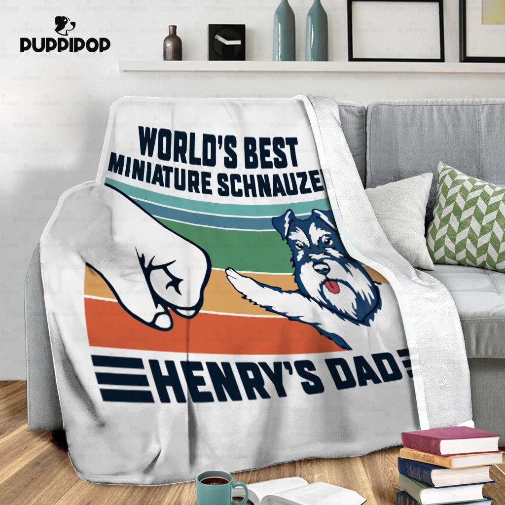 Custom Dog Blanket Personalized World's Best Miniature Schnauzer Henry's Dad - Fleece Blanket