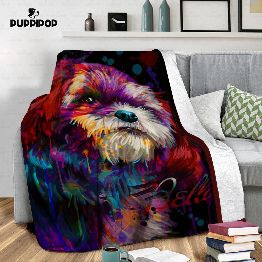 Personalized Dog Gift Idea - Painting Color Portrait Gift For Dog Lovers 2 - Fleece Blanket