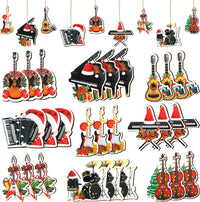 Thumbnail for 36 Pieces Christmas Music Instrument Ornaments Wood String Guitar Ornament Piano Ornament Black Drum Christmas Tree Hanging Ornament Decorations with Ropes for Christmas Party Home