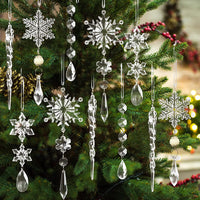 Thumbnail for 18pcs Crystal Christmas Ornaments for Christmas Tree Decorations-Hanging Acrylic Snowflake and Icicle Ornaments with Drop Pendants for Christmas Tree New Year Party Decorations Supplies