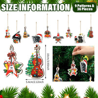 Thumbnail for 36 Pieces Christmas Music Instrument Ornaments Wood String Guitar Ornament Piano Ornament Black Drum Christmas Tree Hanging Ornament Decorations with Ropes for Christmas Party Home