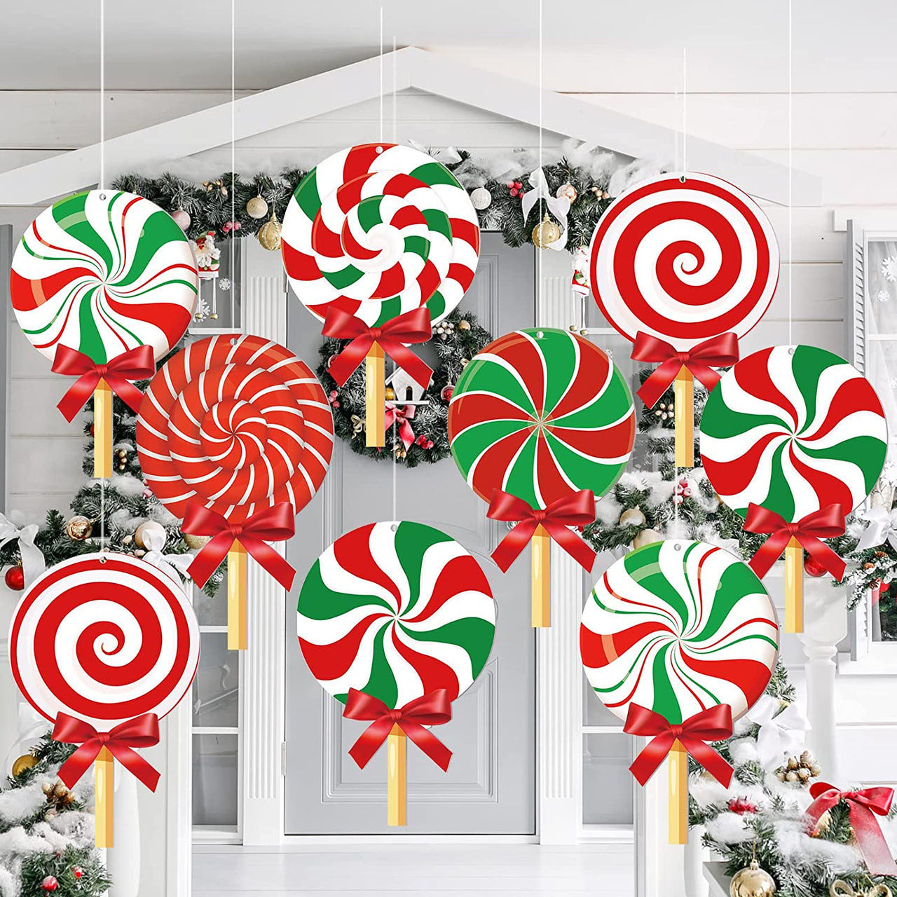 12 Pieces Christmas Yard Signs 16 Inch Outdoor Double Sided Lawn Candy Decorations Christmas Candy Hanging Ornaments Outside Holiday Party Porch and Tree Yard Lawn Home Office Decor