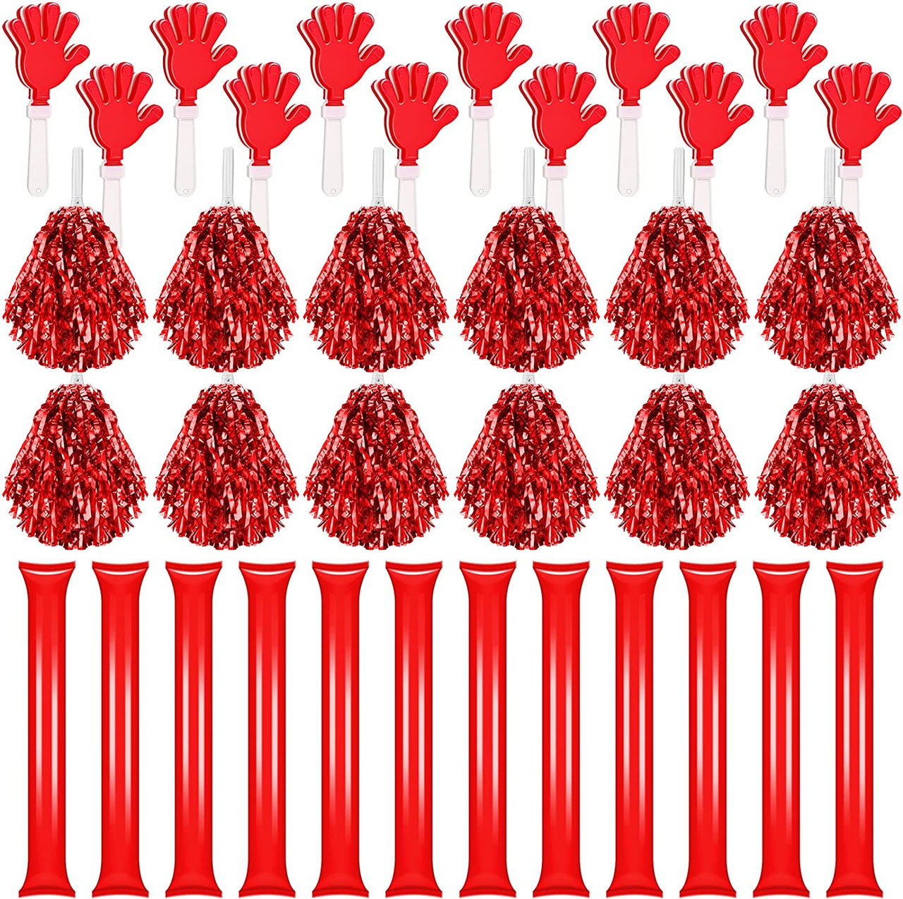 36 Pieces Cheerleading Pom Poms Hand Clappers and Thunder Sticks Cheering Sticks Pompoms Noisemakers for Christmas Party Favors Sports Cheers Ball Dance Basketball Football