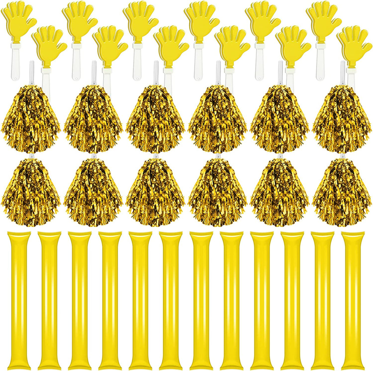 36 Pieces Cheerleading Pom Poms Hand Clappers and Thunder Sticks Cheering Sticks Pompoms Noisemakers for Christmas Party Favors Sports Cheers Ball Dance Basketball Football