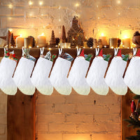 Thumbnail for 12 Pcs 10 Inch Snowy White Christmas Stockings Faux Fur Christmas Stockings Furry Christmas Stocking Hanging Ornaments Candy Gift Bags Fireplace Hanging Stocking for Decorations Xmas Tree