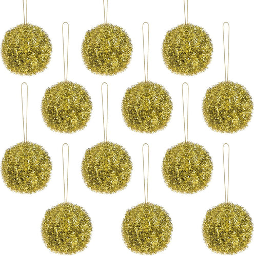 12 Pieces Christmas Balls Ornaments for Christmas Tree Glitter Shatterproof Xmas Ornaments Knitted Hanging Christmas Decorations for Yard Xmas Wedding Party Decor