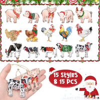 Thumbnail for 15 Pcs Christmas Ornaments Farm Animal Christmas Ornaments Wooden Farmhouse Theme Pig Cow Rooster Chicken Christmas Hanging Decorations for Christmas Tree Fireplace Home, 15 Styles