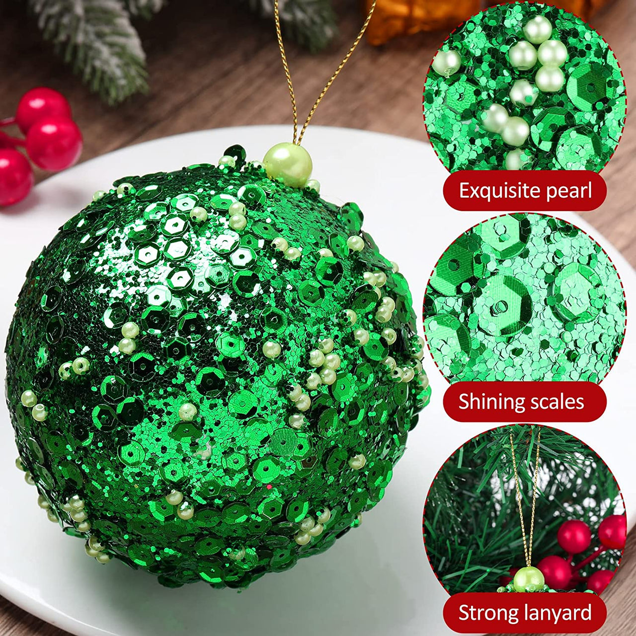 12 Pieces 4.25 Inch Christmas Ball Ornaments Christmas Tree Hanging Balls Glitter Sequin Xmas Tree Baubles Set for Holiday Party Decorations