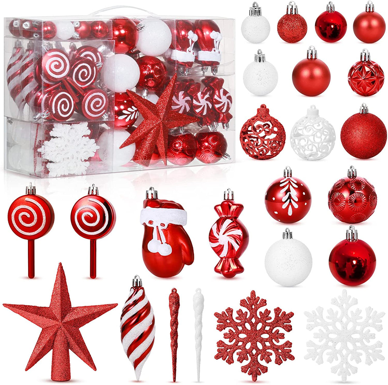 130 Pcs Christmas Tree Ornaments Set Assorted Hanging Ornaments Ball Set with Hanging Loop for Xmas Holiday Party Wreath Xmas Tree Decor