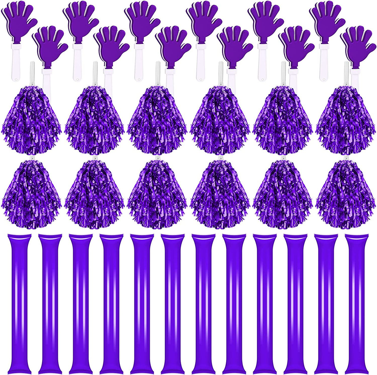 36 Pieces Cheerleading Pom Poms Hand Clappers and Thunder Sticks Cheering Sticks Pompoms Noisemakers for Christmas Party Favors Sports Cheers Ball Dance Basketball Football