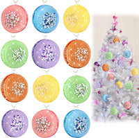 Thumbnail for 12 Pcs Christmas Tree Ornament Set 3D Glittered Macaron Ornament Colorful Candy Christmas Ornaments Pastel Macaron Decorative Hanging Ornaments with Ropes for Christmas Holiday Candy Party Decorations
