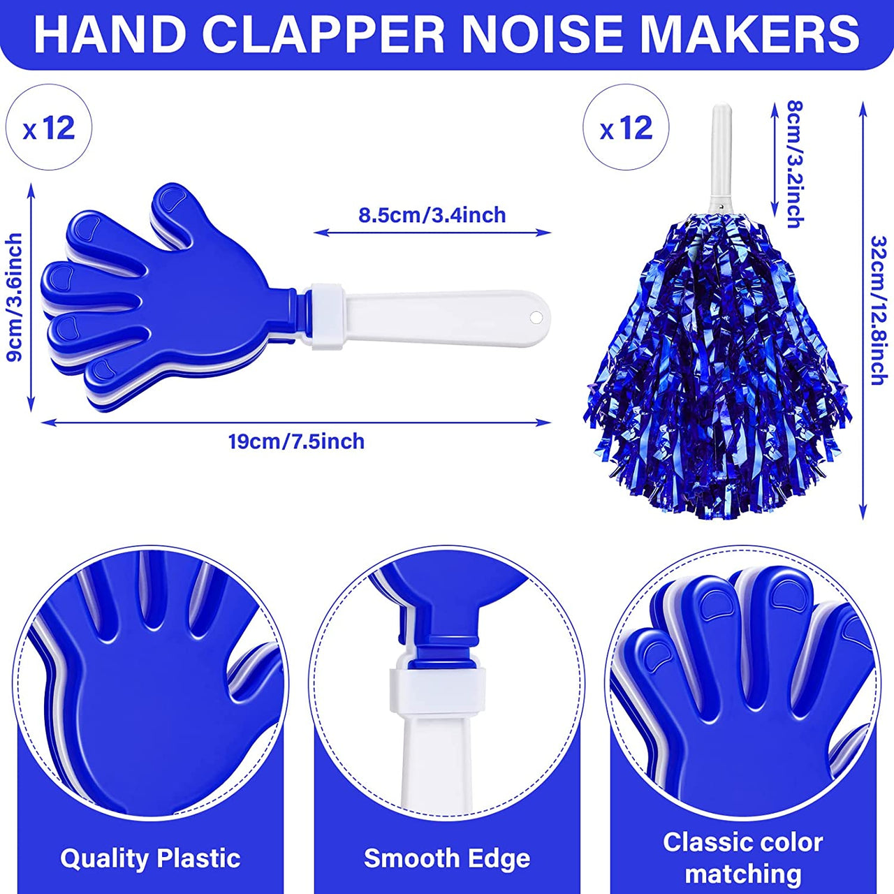 36 Pieces Cheerleading Pom Poms Hand Clappers and Thunder Sticks Cheering Sticks Pompoms Noisemakers for Christmas Party Favors Sports Cheers Ball Dance Basketball Football