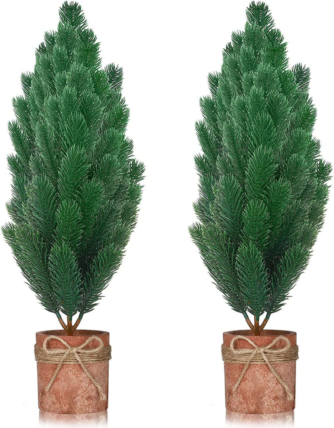 2 Pcs Tabletop Mini Christmas Tree, 15.7 Inch Artificial Christmas Tree Miniature Pine Tree Decor Small Christmas Tree with Base and Burlap Rope Fake Cone Tree for Table Desk Home Indoor Xmas Decor