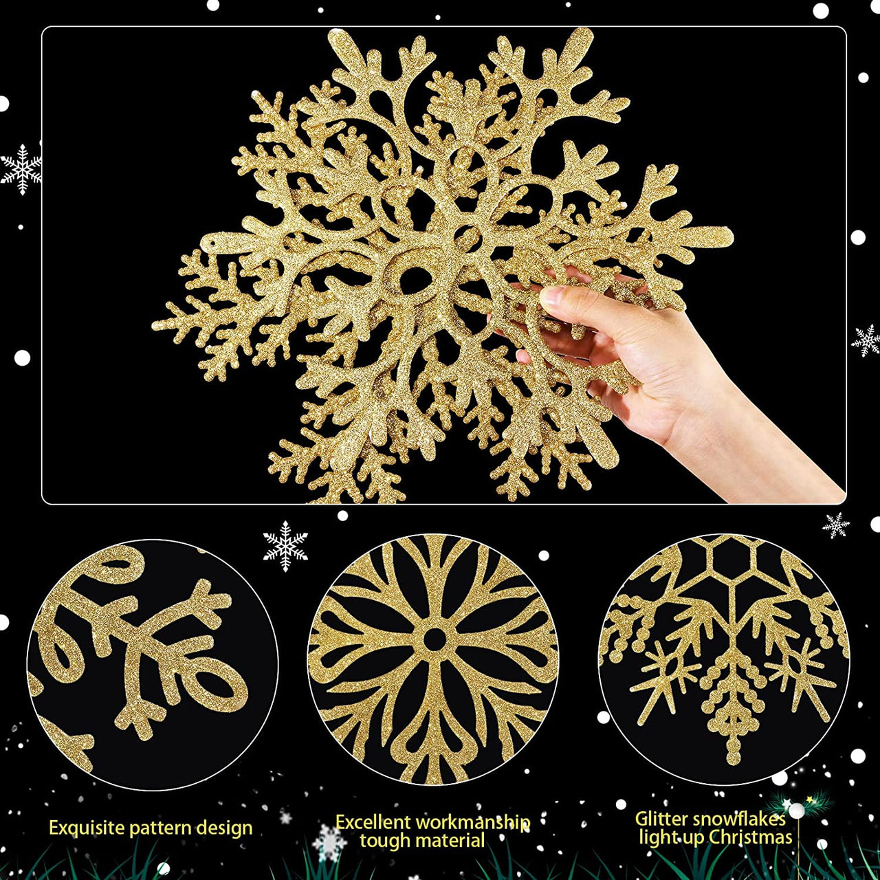 Silver Snowflake Ornaments, 6 Pack Large Plastic Snowflake Decorations  Snowflakes Christmas Decorations, Hanging Snowflake Decorations for Winter