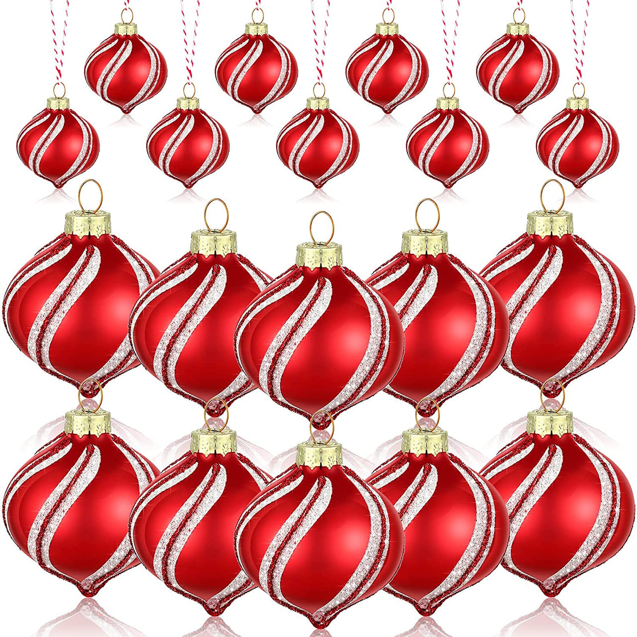 12 Pcs Peppermint Candy Ornament Set Christmas Candy Cane Balls Ornaments Christmas Candy Cane Decorations White Red Christmas Balls Mini Glass Ornaments for Indoor Outdoor Tree Decor