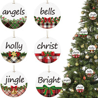 Thumbnail for 36 Pieces Christmas Wishes Tree Ornament Buffalo Plaid Printed Wooden Hanging Christmas Ornament with Rope Round Farmhouse Christmas Decor Rustic Wood Craft Gift