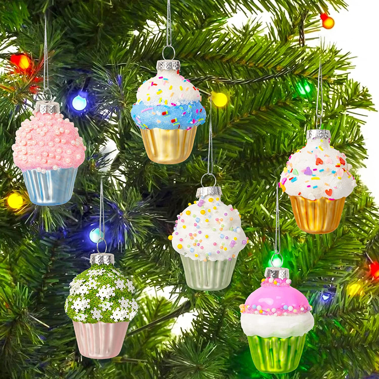 10Pcs Christmas Candy Lollipop Ornaments for Christmas Tree Decorations- Glitter Hanging Candy Cane Ornaments Polymer Clay Christmas Peppermint Decor with Ribbon for Xmas Tree Holiday Party Home Decor