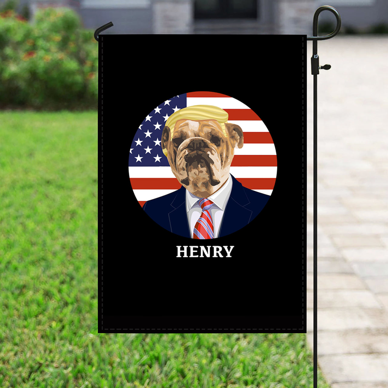 Personalized Dog Flag Gift Idea - President Dog With Blonde Hair For Dog Lovers - Garden Flag