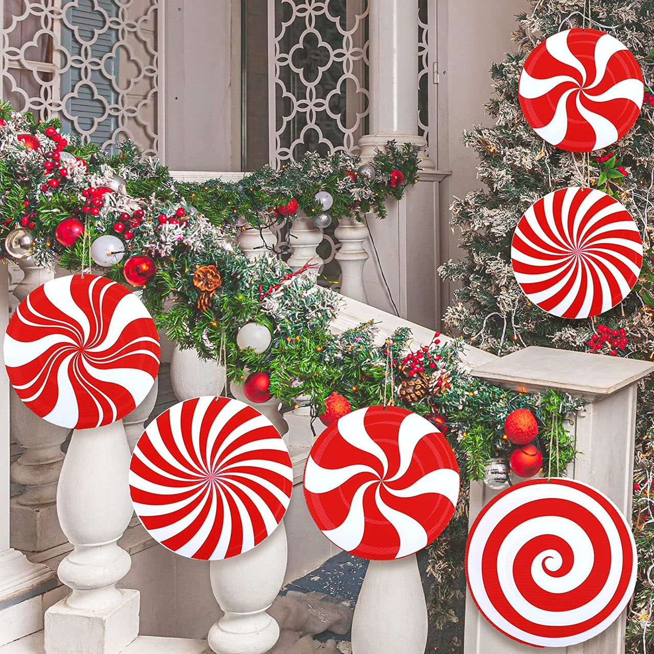 16 Pcs Outdoor Holiday and Christmas Hanging Porch and Tree Yard Lawn Decoration Christmas Large Candy Yard Decorations Outdoor Lawn Decoration Candy Hanging Ornaments for Holiday Decor