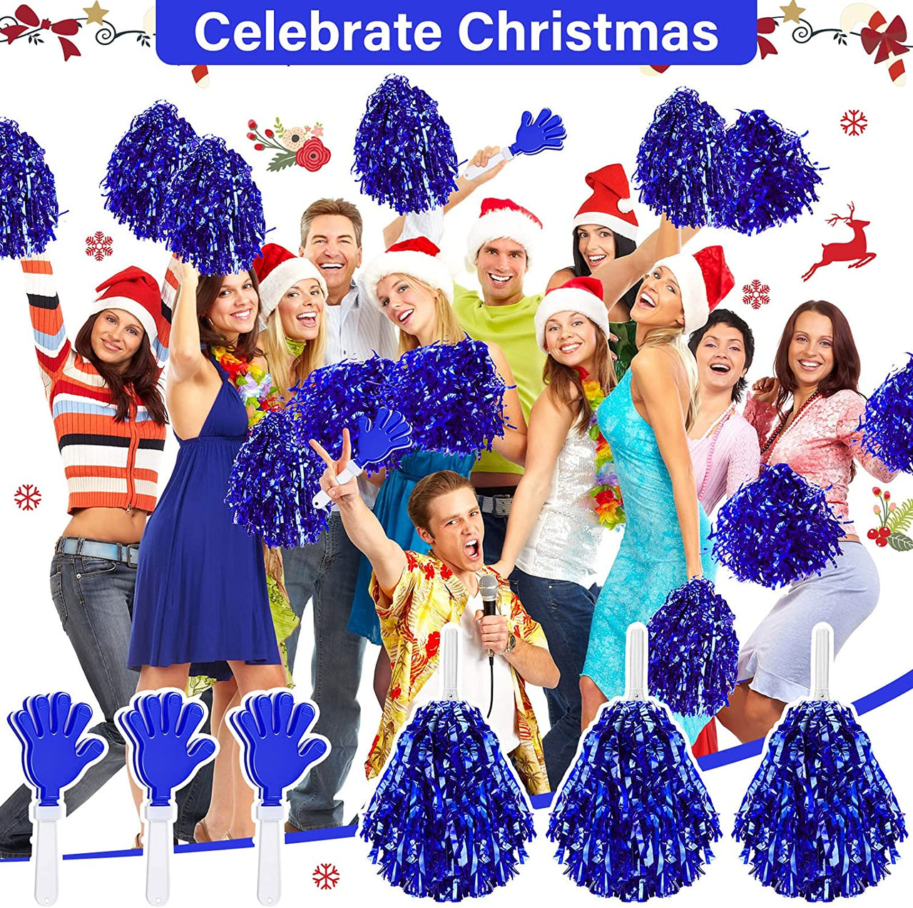 36 Pieces Cheerleading Pom Poms Hand Clappers and Thunder Sticks Cheering Sticks Pompoms Noisemakers for Christmas Party Favors Sports Cheers Ball Dance Basketball Football