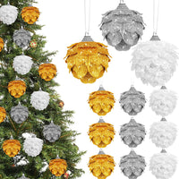 Thumbnail for 12 Pieces Artificial Flowers Christmas Ornaments Glitter Christmas Ball Ornaments White Pinecone Ornament Flower Hanging Ornaments Glitter Flowers Ornaments for Christmas Tree Wreath Decoration