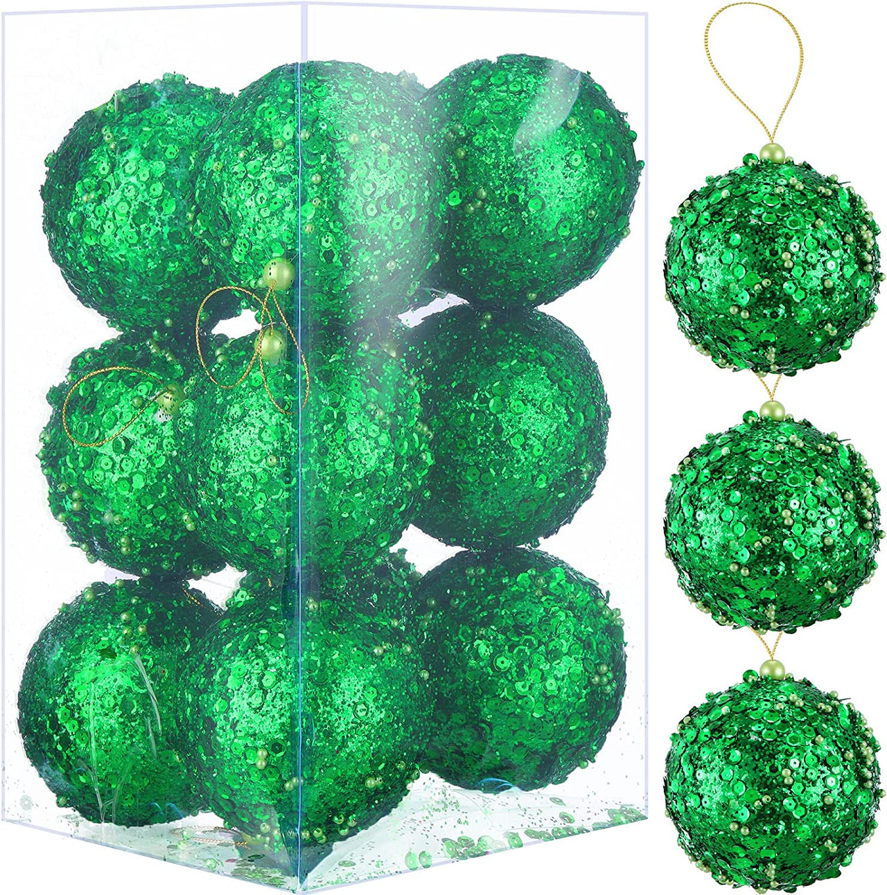 12 Pieces 4.25 Inch Christmas Ball Ornaments Christmas Tree Hanging Balls Glitter Sequin Xmas Tree Baubles Set for Holiday Party Decorations
