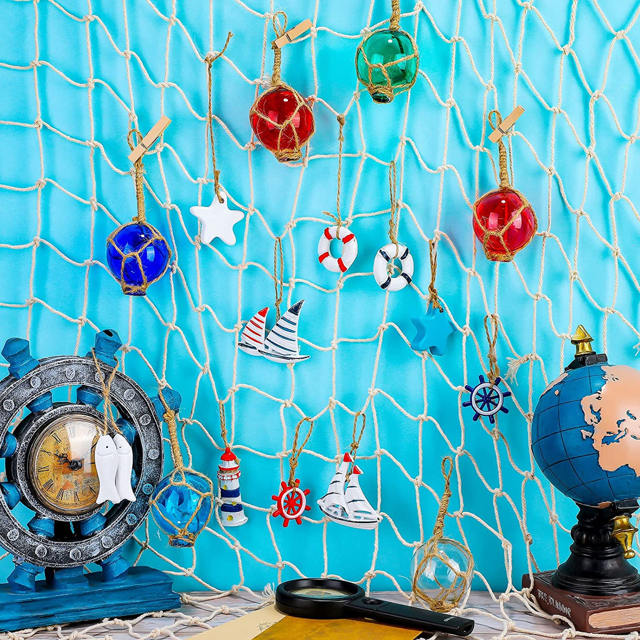 16 Pcs Glass Fishing Float Beach Ornaments Sets for Christmas Tree, Nautical Hanging Beach Decorations Ornament Glass Fishing Buoy Nautical Christmas Ornaments for Craft Home Decor Christmas Tree