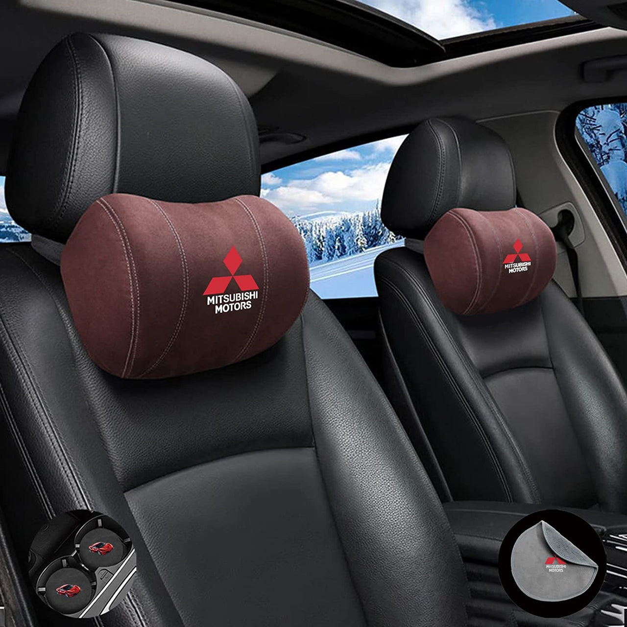 Custom-Fit for Cars, Car Headrest (2 Piece) Premium Memory Foam Car Neck Pillow with Logo