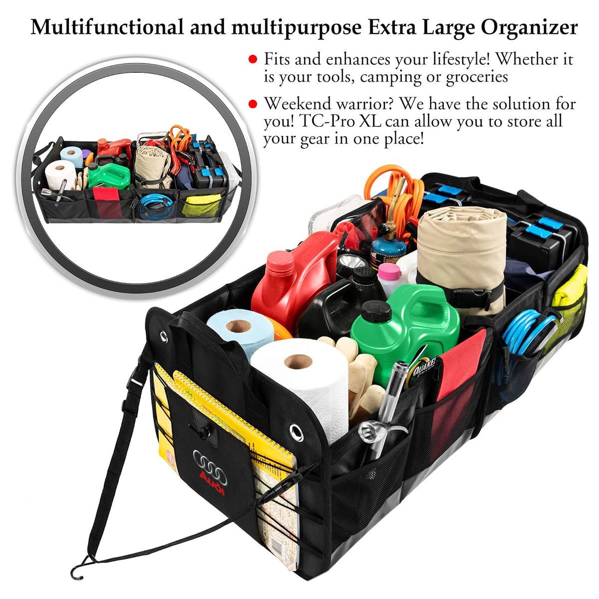 Trunk Organizer, Custom fit for Sedan SUVs, Premium Multi Compartments Collapsible Cargo Storage & Accessories