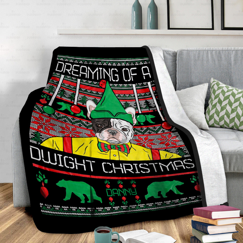 Personalized Dog Gift Idea - Dreaming Of A Dwight Christmas For Bulldog Lover - Fleece Blanket