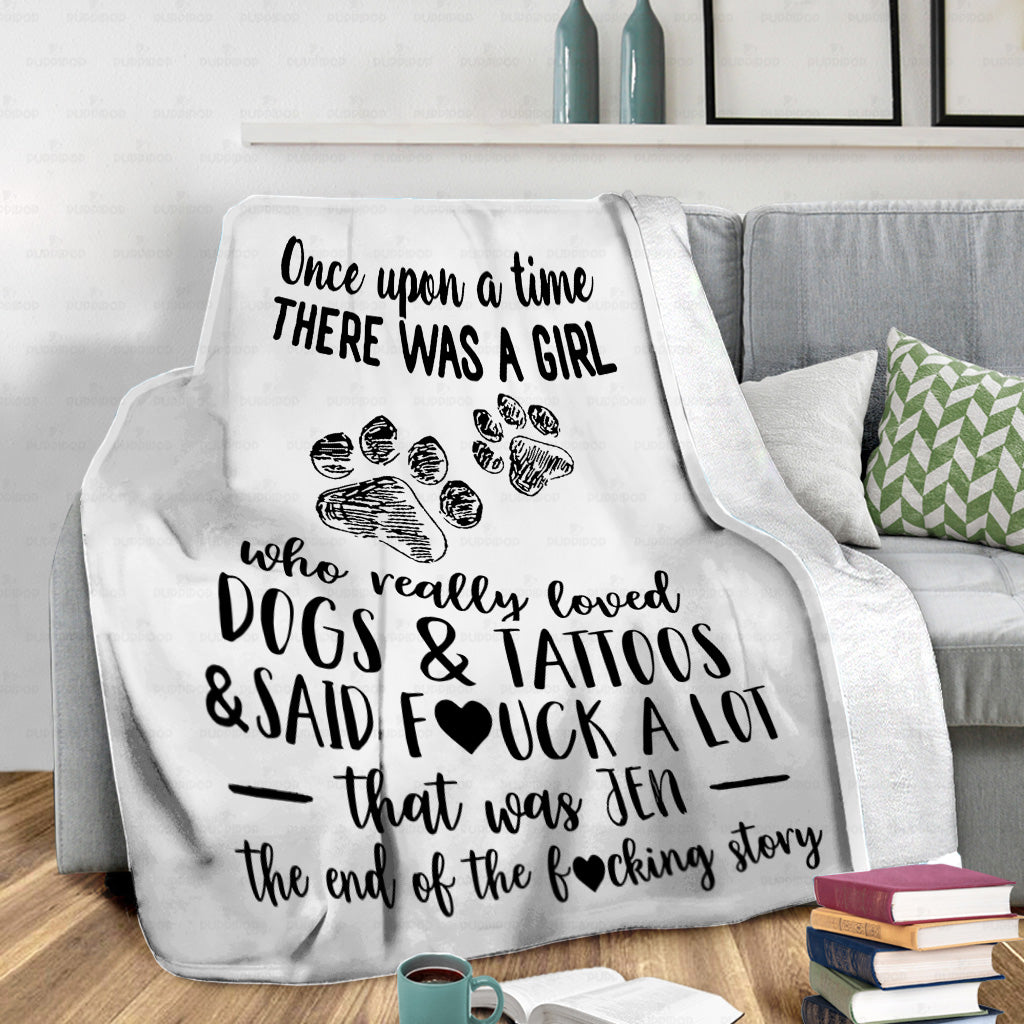 Personalized Dog Gift Idea - There Was A Girl Who Really Loved Dogs And Tattoos For Dog Lover - Fleece Blanket