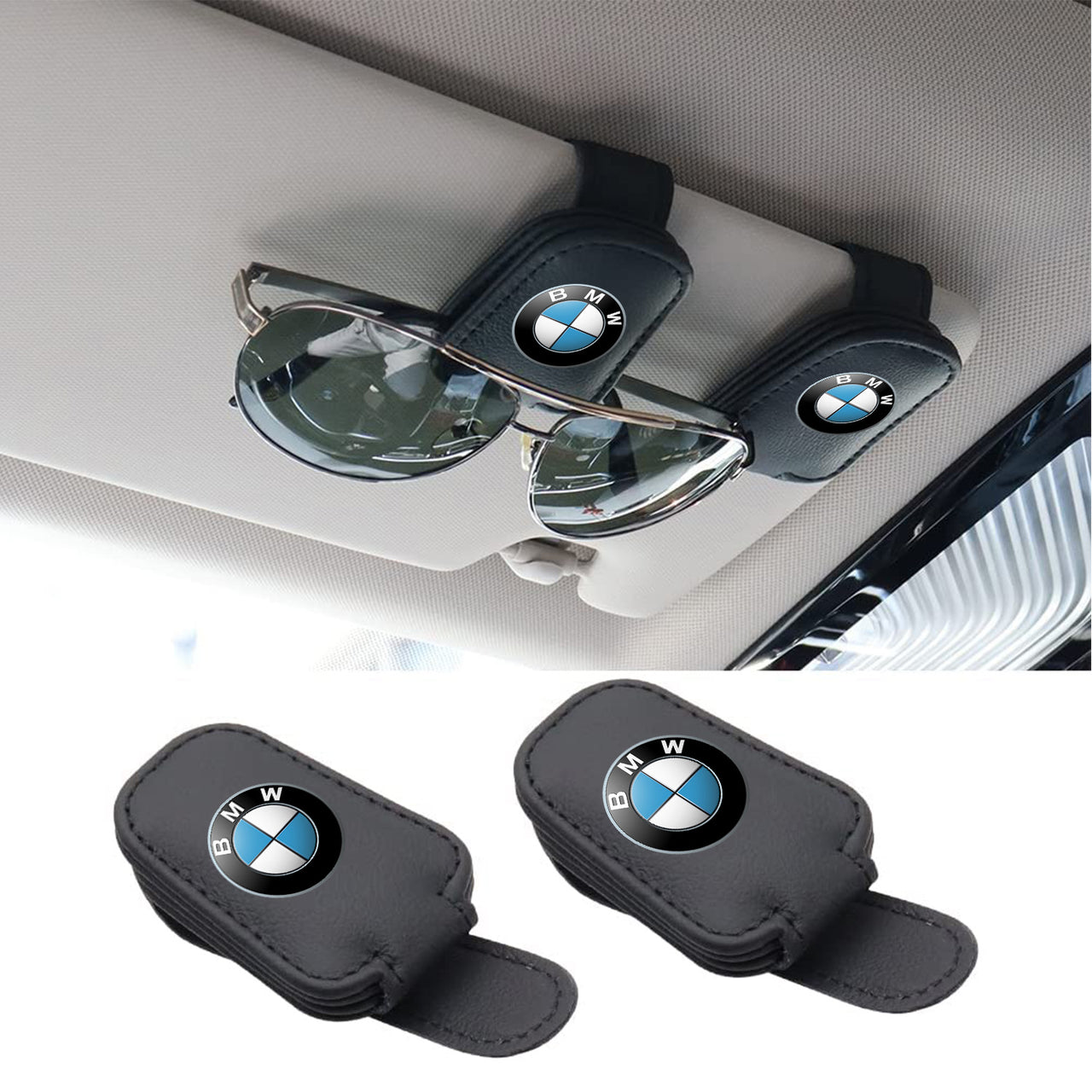 2 Pack Sunglass Holder, Custom fit for Car, Magnetic Leather Glasses Eyeglass Hanger Clip for Car, Sunglasses Holder and Ticket Card Clip for Car