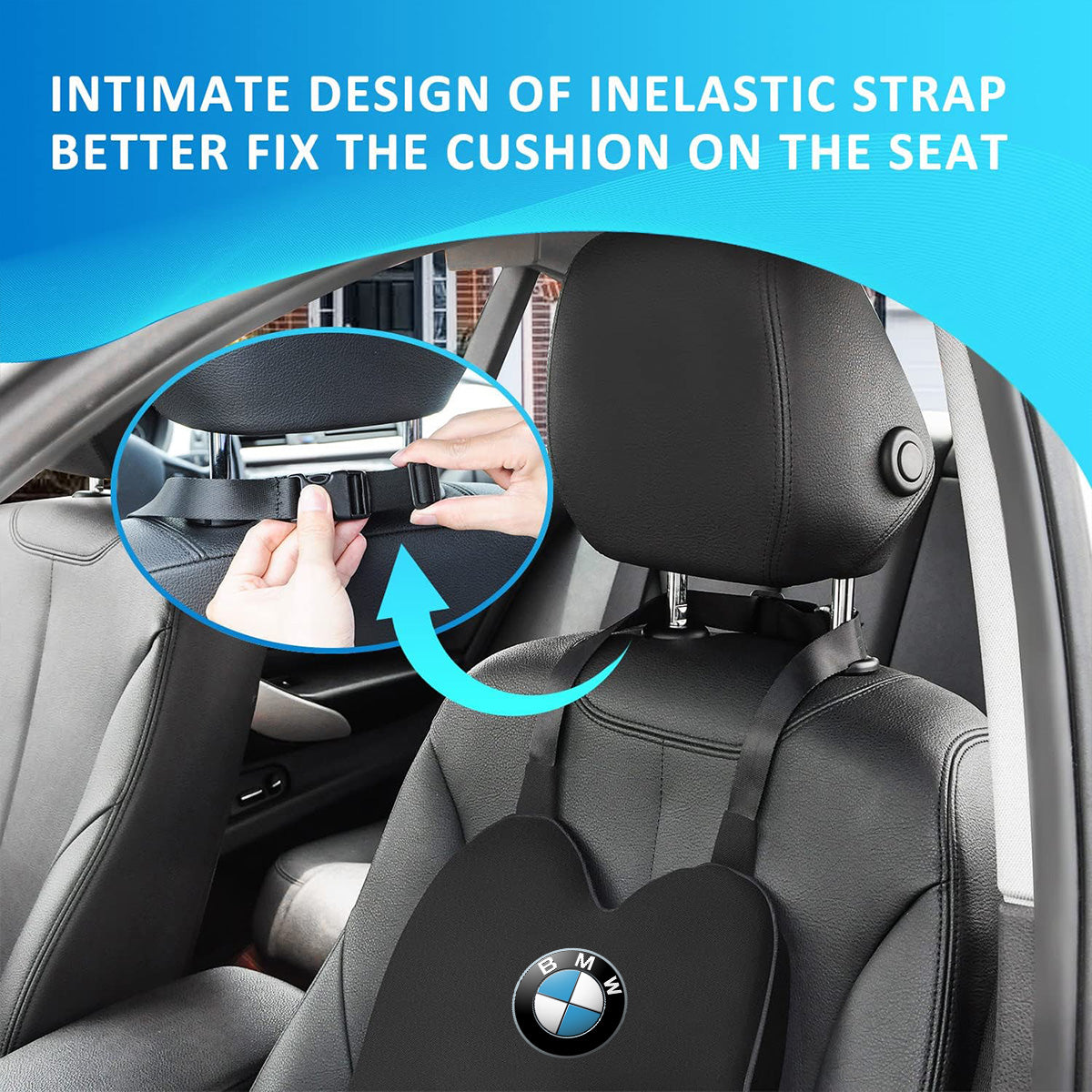 Lumbar Support Pillow Car Back Support, Custom fit for Car, Memory Foam Car Lumbar Support for Driving Fatigue / Back Pain Relief, Dual Straps Better Fix The Car Cushion