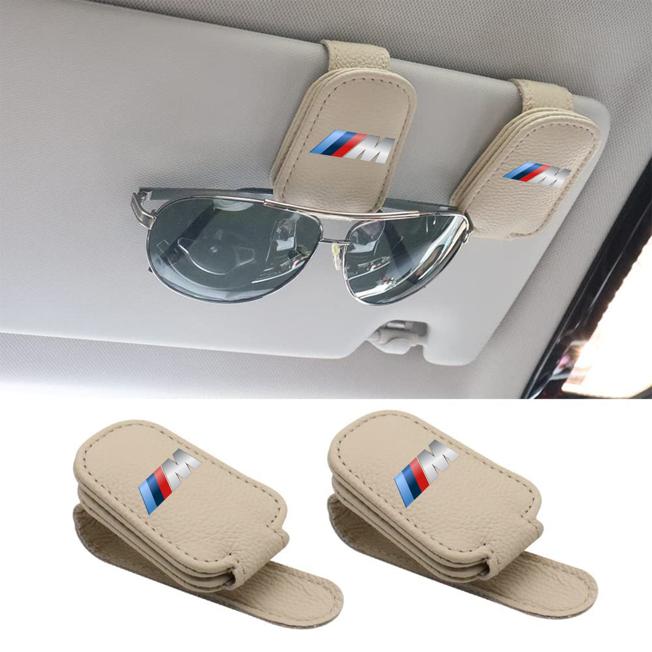 2 Pack Sunglass Holder, Custom fit for Car, Magnetic Leather Glasses Eyeglass Hanger Clip for Car, Sunglasses Holder and Ticket Card Clip for Car