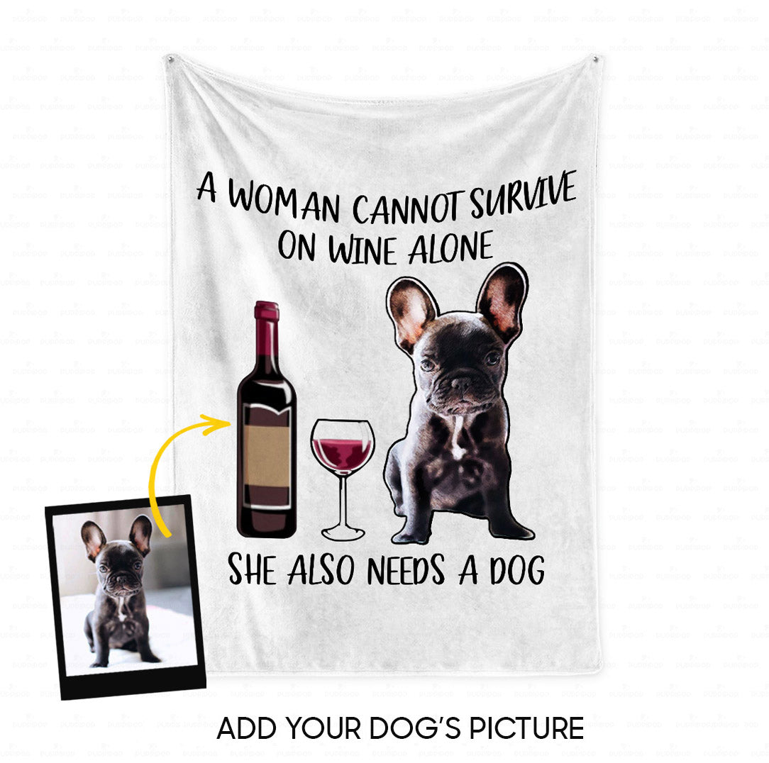 Personalized Dog Gift Idea - A Woman Cannot Survive On Wine Alone For Dog Mom - Fleece Blanket