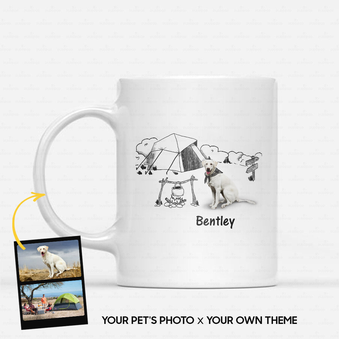 Personalized Mug Line Art For Dog Lover - Camping Sketching - White Mug