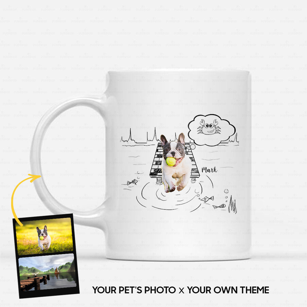 Personalized Mug Line Art For Dog Lover - Scene Sketching - White Mug