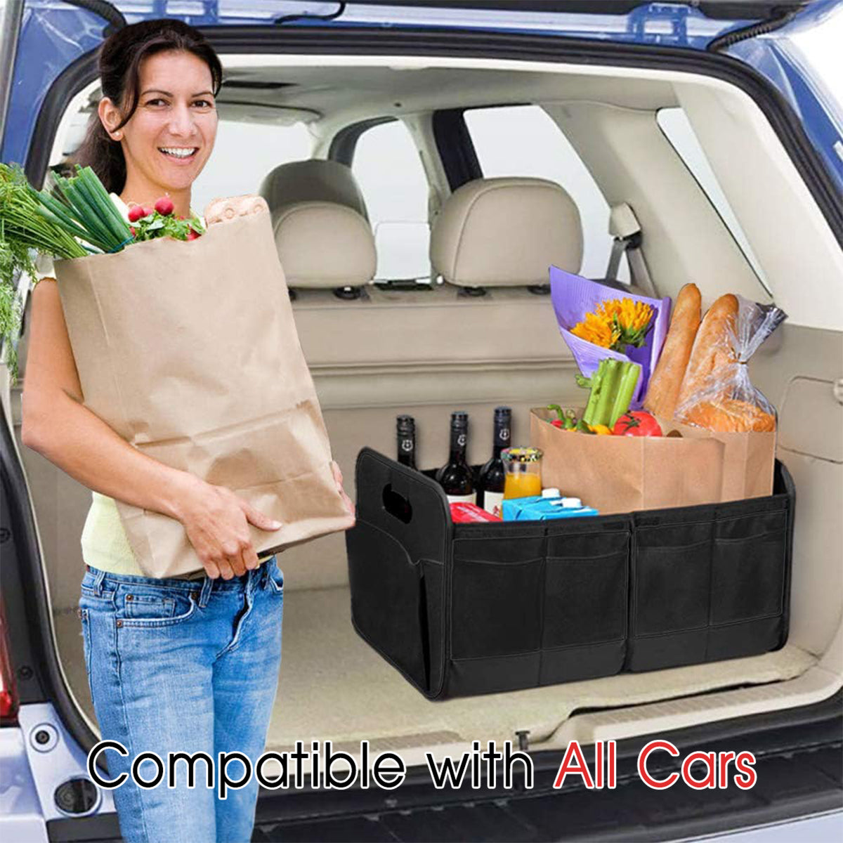 Trunk Organizer, Car Storage, Custom For Your Cars, Reinforced Handles, Collapsible Multi, Compartment Car Organizers, Foldable and Waterproof, 600D Oxford Polyester LM12995