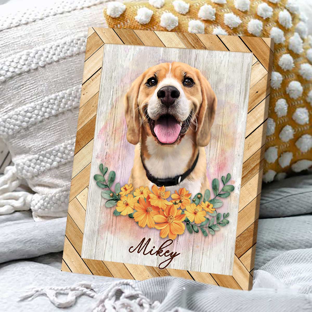 Custom Pet Portrait Canvas, Gifts For Dog Lovers, Pet Portrait With Yellow Flowers, Pet Memorials - Best Personalized Gifts for Everyone