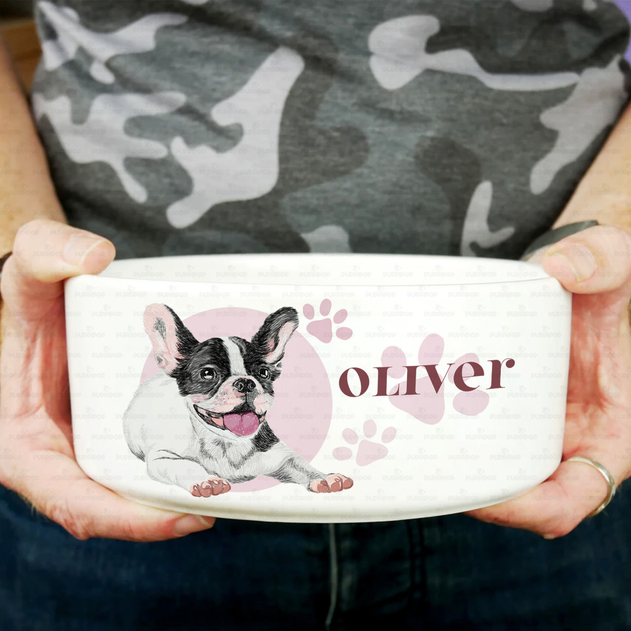 Personalized Dog Gift Idea - Sketching Puppy And Paw Gift For Puppy Lovers - Pet Bowl
