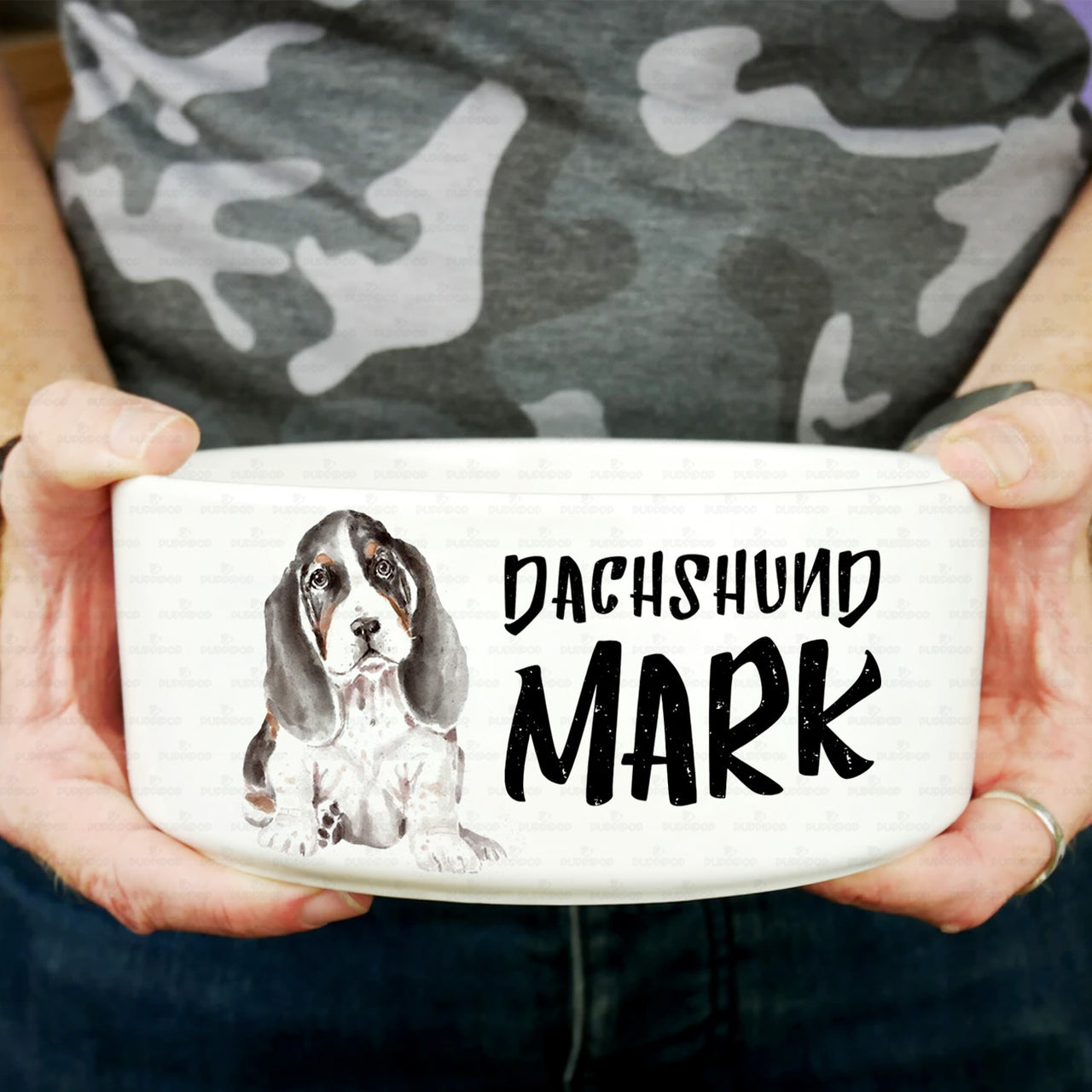 Personalized Dog Gift - Cute Dachshund Portrait For Puppy Lovers - Pet Bowl