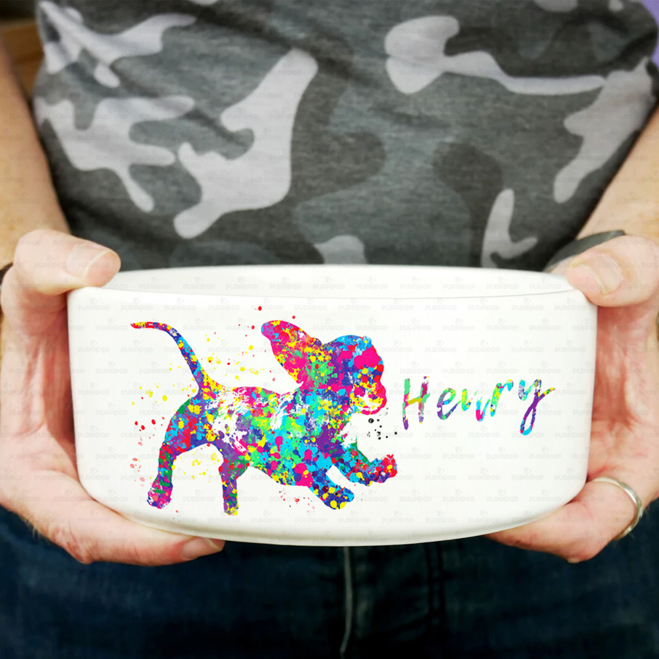 Personalized Dog Gift Idea - Creative Painting Puppy Portrait  For Puppy Lovers - Pet Bowl