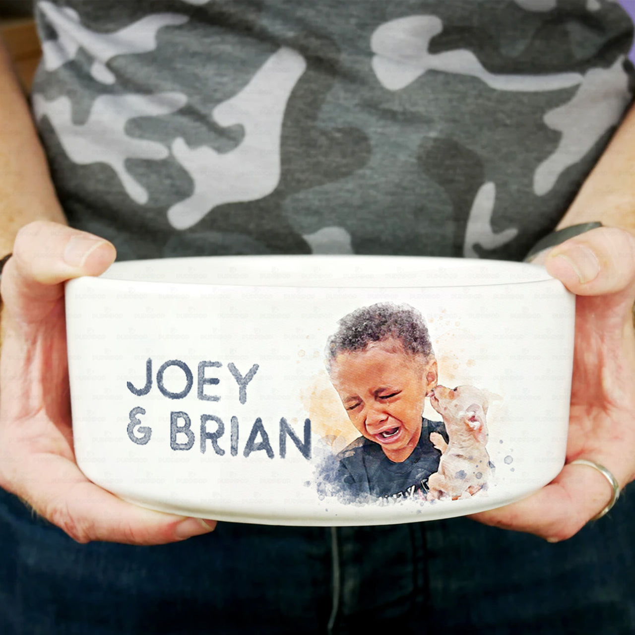Personalized Dog Gift Idea - Watercolor Portrait You And Puppy For Puppy Lovers - Pet Bowl