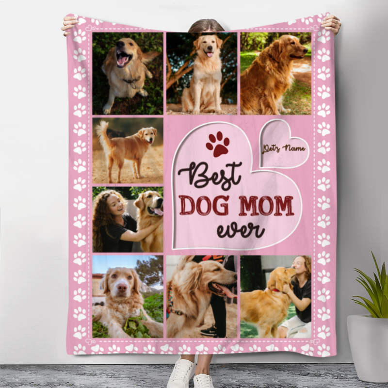 Best Dog Mom Ever Photo Collage Blanket, Mothers Day Gifts For Dog Mom, Customized Gifts For Mom From Dog - Best Personalized Gifts for Everyone
